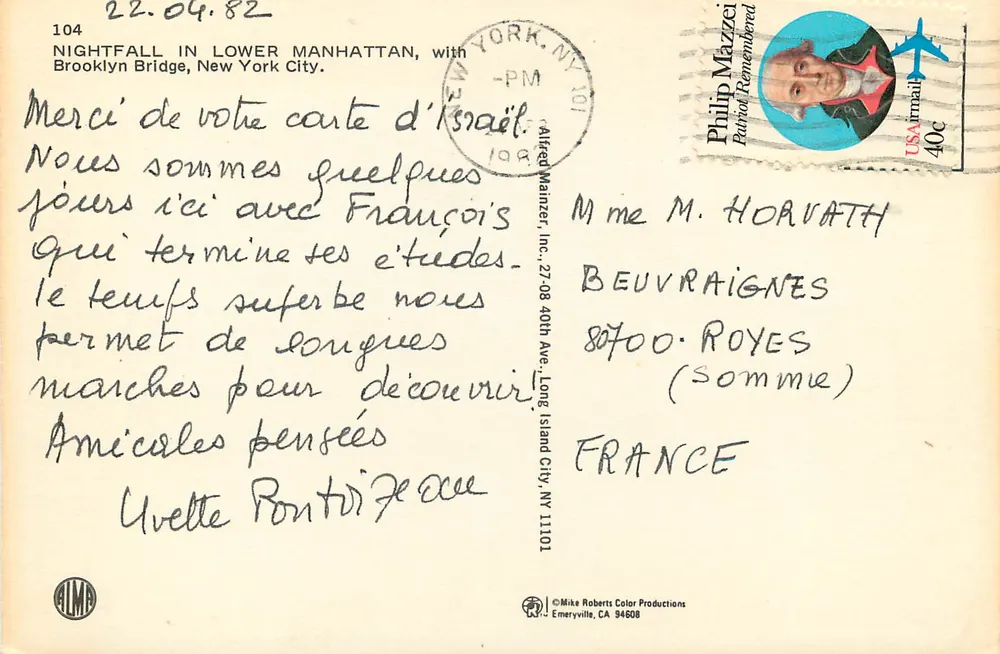 Noite em Nova York — Ponte de Brooklyn e Lower Manhattan — Alfred Mainzer, Inc. n°104 - Verso