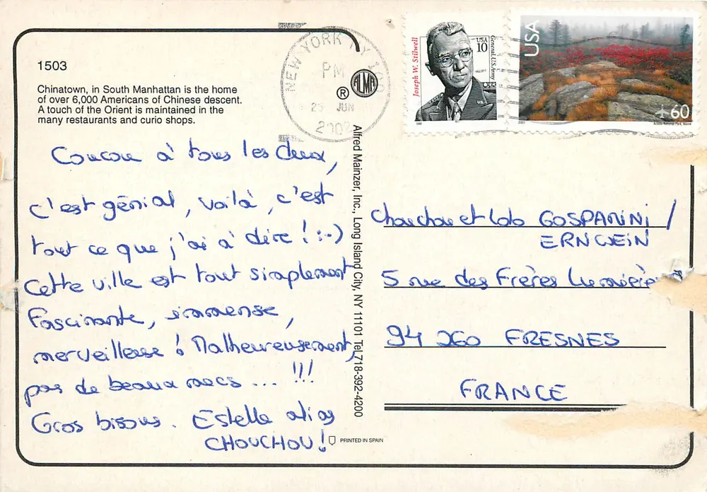 Nova Iorque — Chinatown — Alfred Mainzer, Inc. n°1503 - Verso