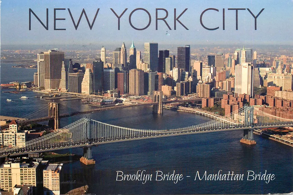 Ponte de Brooklyn - Ponte de Manhattan — Nova York — Manhattan Postcards, Inc. n°6188B - Frente