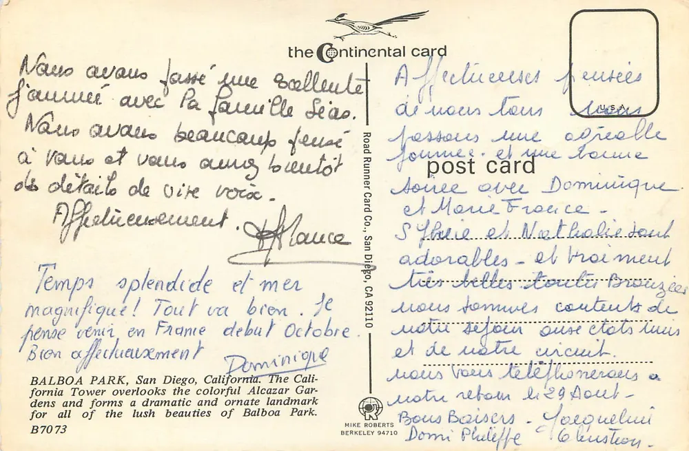 Balboa Park, San Diego, California — La Torre de California — The Continental Card, B7073 - Reverso
