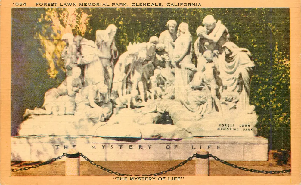 Forest Lawn Memorial Park — 'The Mystery of Life' — Longshaw Card Co. - Frente