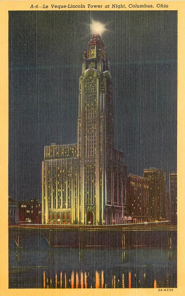 Le Veque-Lincoln Tower — Nachtsicht — W. E. Curteich, Chicago - Vorderseite