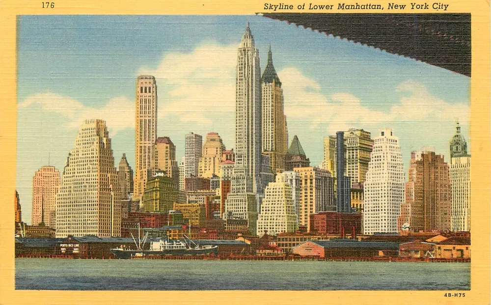 Skyline von Lower Manhattan, New York City — Verlag Curteich, Serie 4B-H75 - Vorderseite