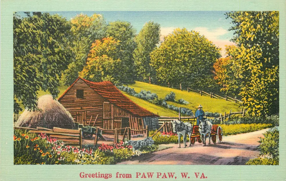 Paw Paw, W. Va. — Cena de campo com carruagem e celeiro — NYCE, n° 77095 - Frente