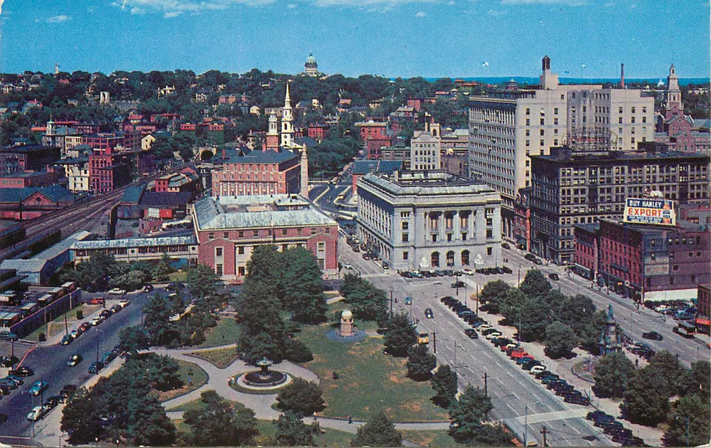 Exchange Place, P.O., Mall, Baptist Church — Providence, R.I. — Published by Max Silverstein & Son, Boston 15, Mass., U.S.A. — P11095 - Frente