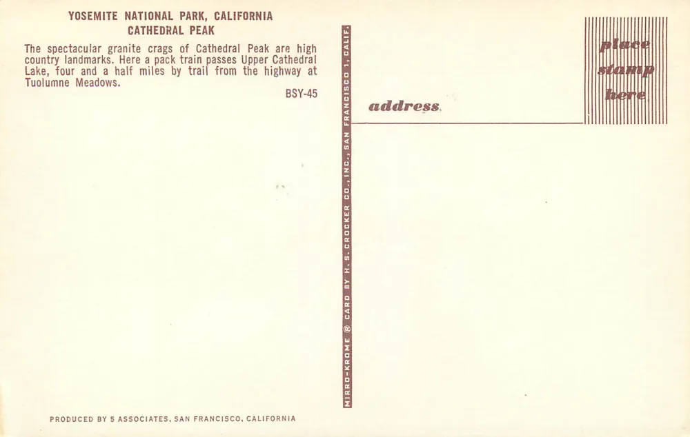 Cathedral Peak — Yosemite National Park, California — H.S. Crocker Co., Inc. - Rückseite