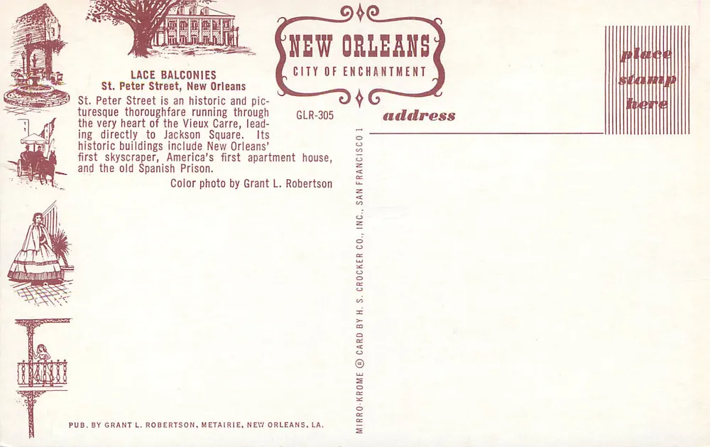 Balcones de renda — Rua St. Peter, Nova Orleans — GLR-305, H. S. Crocker Co., Inc. - Verso