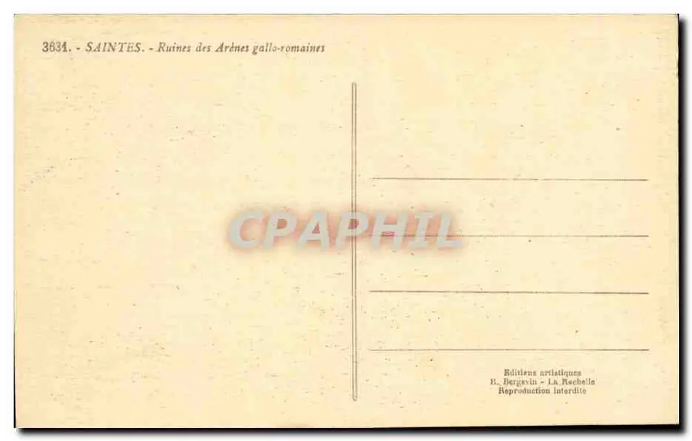 Saintes — Ruinas de las Arenas gallo-romanas — Ediciones artísticas B. Bergevin - La Recabelle - Reverso