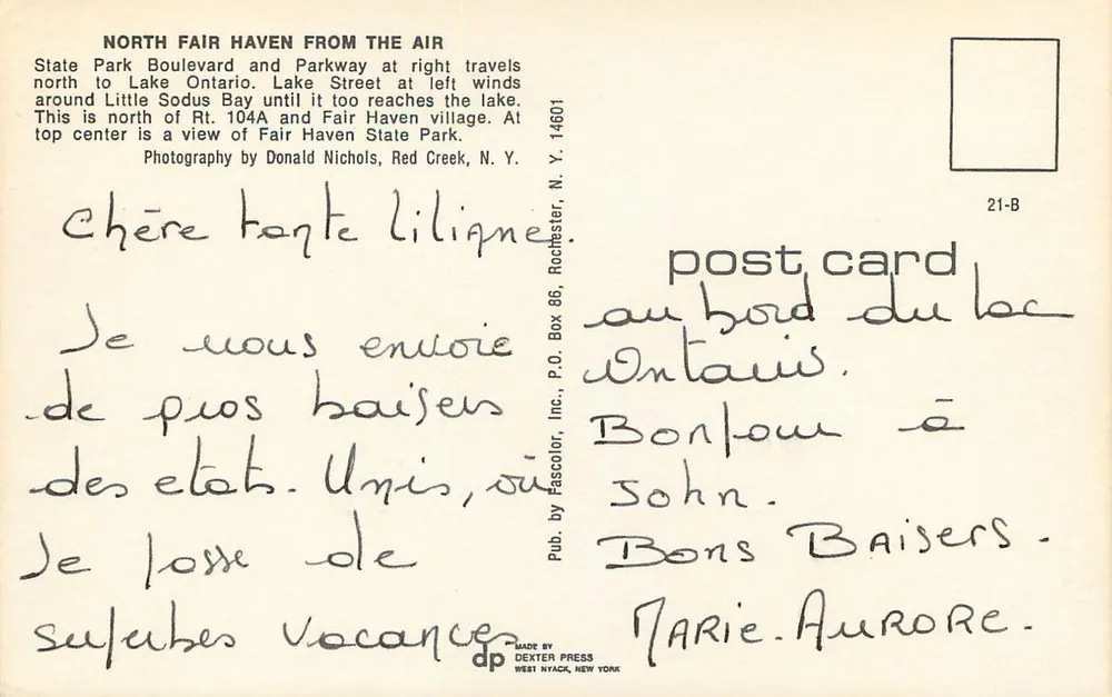 North Fair Haven visto do ar — Fair Haven State Park, N.Y. — Pub. by Fascolor, Inc., Rochester, N.Y. - Verso