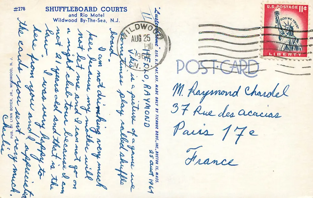 Wildwood by the Sea, N.J. — Shuffleboard Courts und Rio Motel — Verlag: Lynn Boyer, Jr. - Rückseite