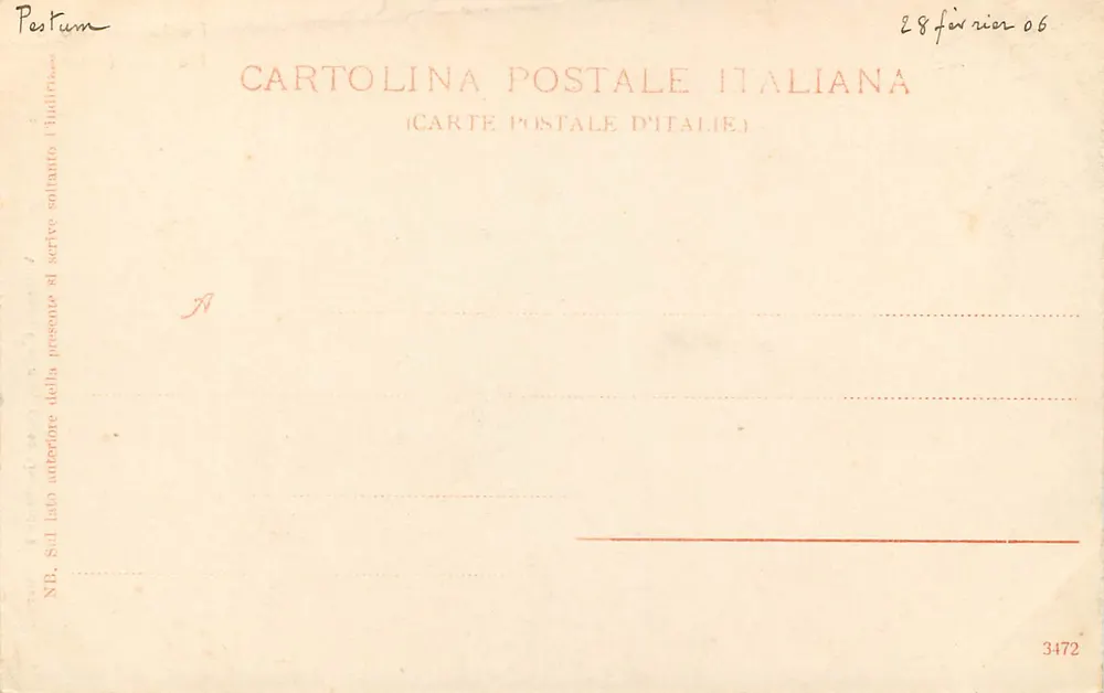 Sanktuarium Neptuna w Paestum — wnętrze — wydawca Vincenzo Caliano, Salerno - Rewers