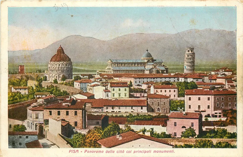 PISA — Panorama der Stadt mit ihren wichtigsten Sehenswürdigkeiten. — Verlag: ESPAR CAVELLO, Mailand - Vorderseite