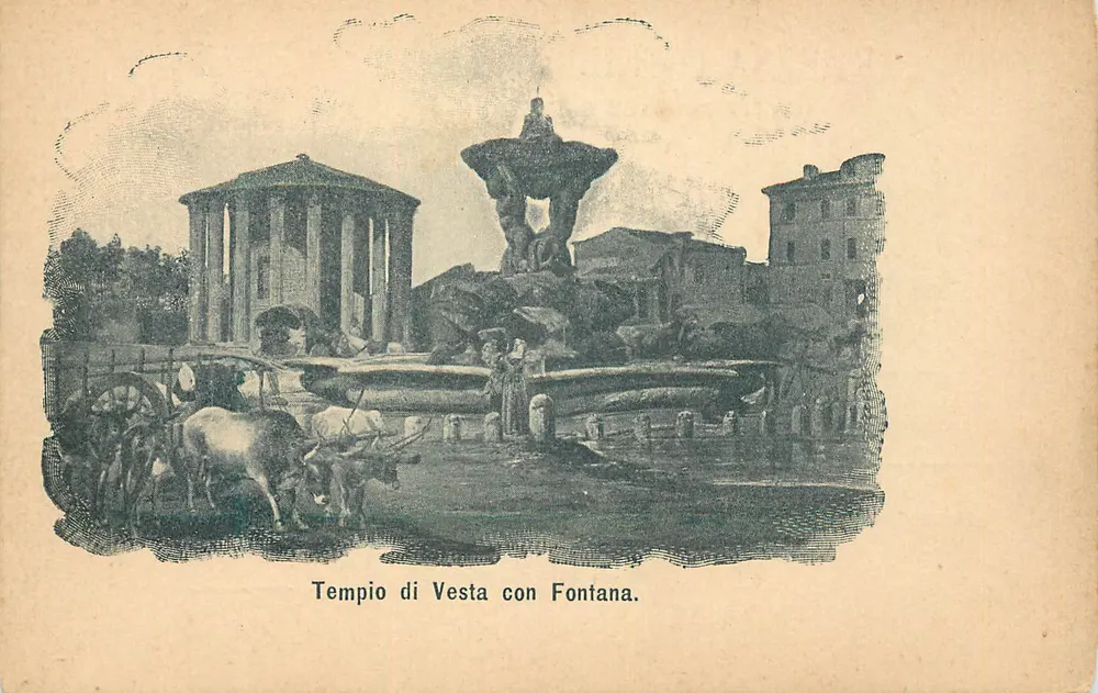 Templo de Vesta con Fuente — Roma — Tarjeta Postal Italiana - Anverso