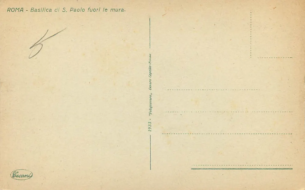 Basilika Saint-Paul-hors-les-murs — Rom — Verlag Becanis, Seriennummer 1933 - Rückseite