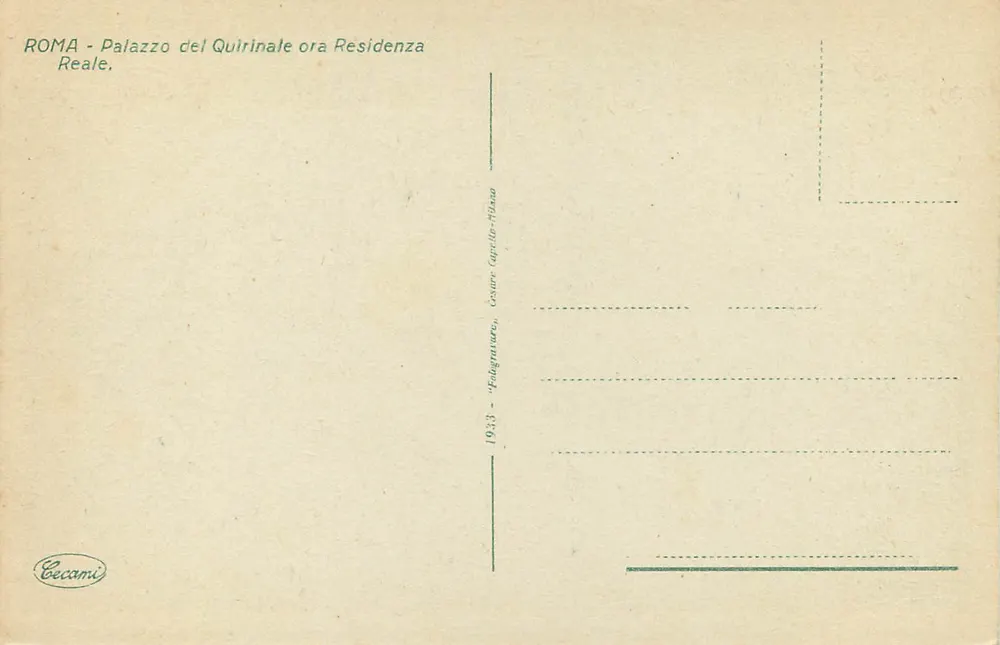 Palazzo del Quirinale — Königspalast — Cecani, n° 1933 - Rückseite