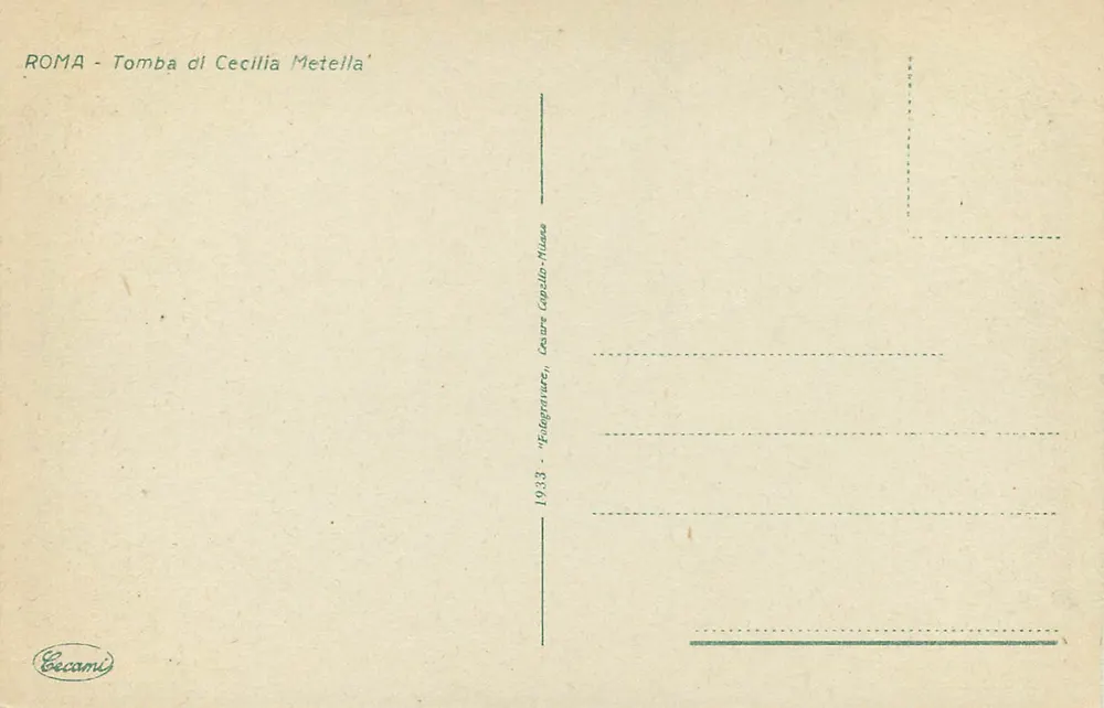 Grab von Cecile Metelle — Rom — Verlag Cecamù, Seriennummer 1933 - Rückseite