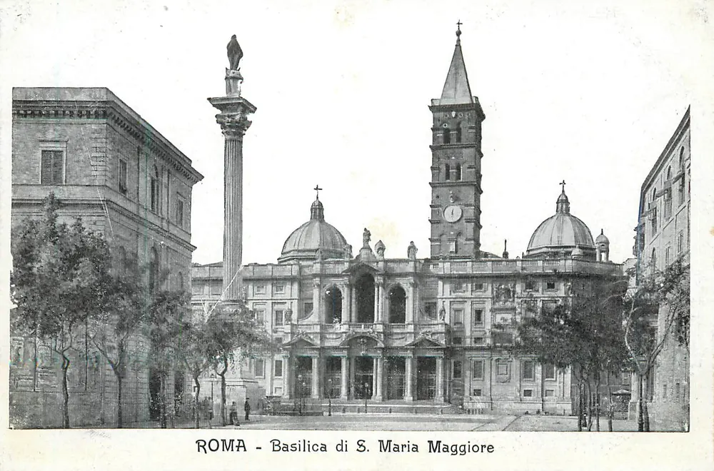 Roma - Basílica de S. Maria Maior — vista com coluna de Marco Aurélio — editor Cartolina Postale Italiana - Frente