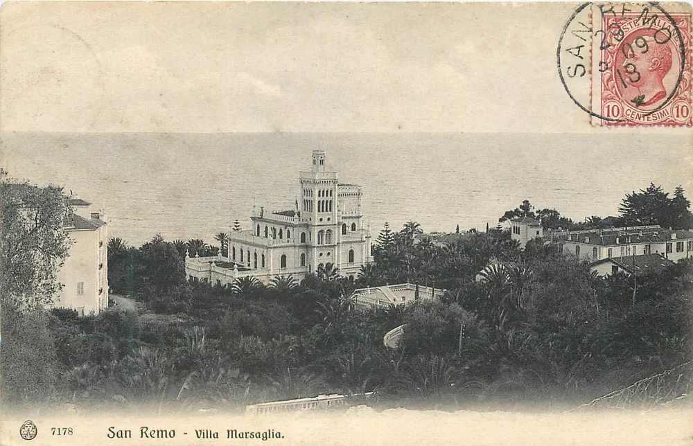 San Remo - Villa Marsaglia — panoramic view — publisher Brunner & C., n° 7178 - Front