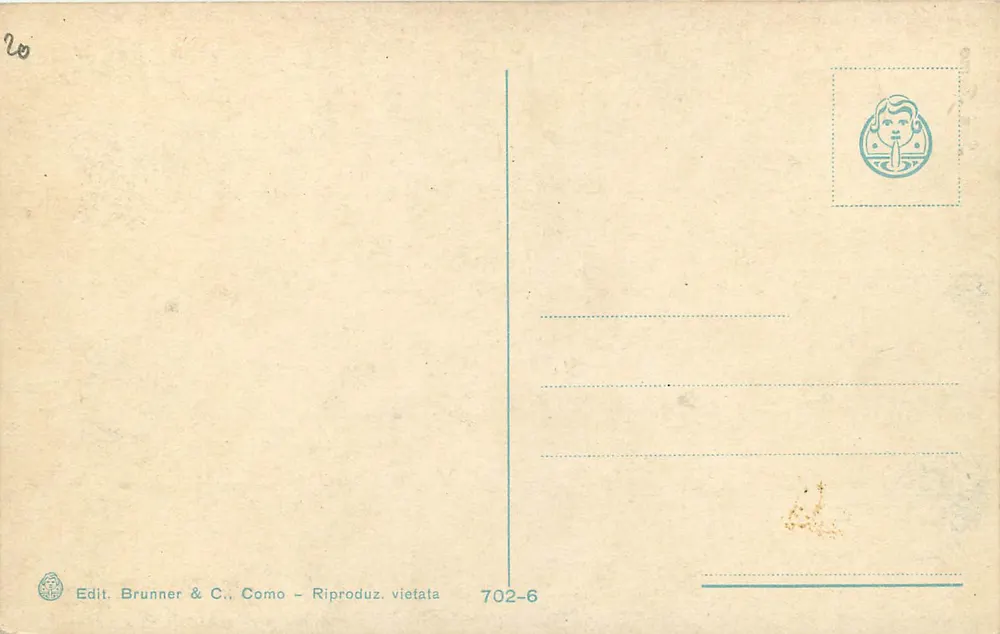 Jardim em San Remo — vista de balcão com glicínia — Edit. Brunner & C., Como, n° 702-6 - Verso