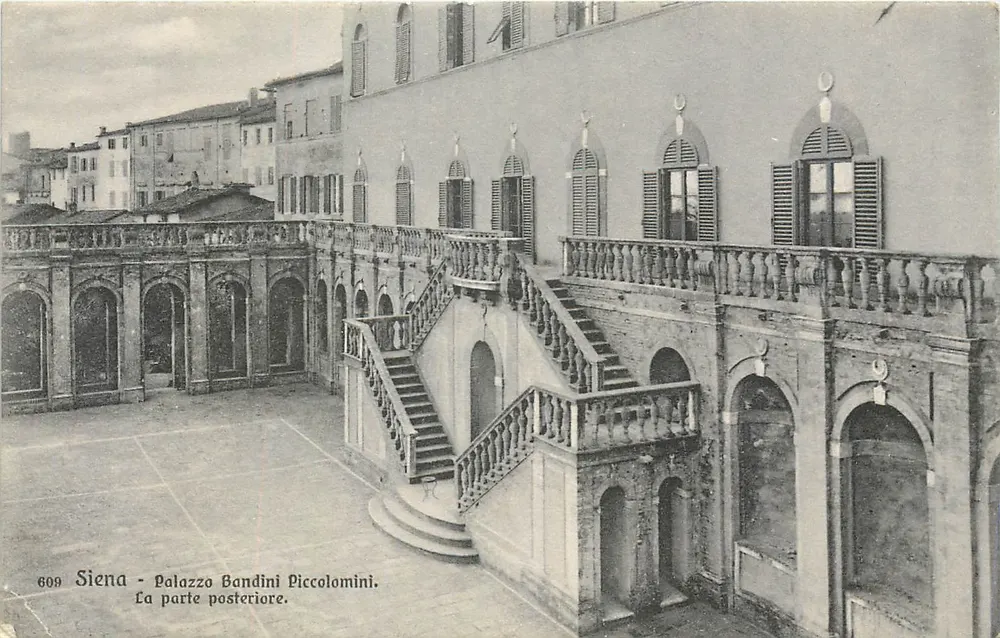 Siena - Palazzo Bandini Piccolomini — Die Rückseite — Ditta S. Venturini, n° 609 - Vorderseite