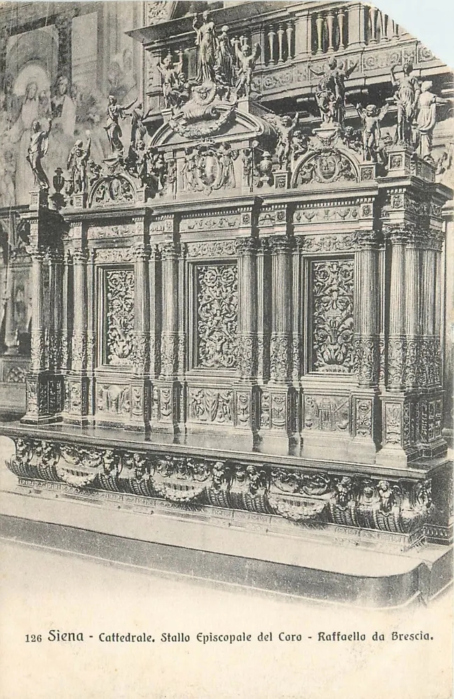 Siena - Kathedrale, Episkopale Chorbanken - Raffaello da Brescia - Vorderseite