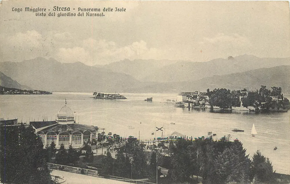 Lago Maggiore - Stresa - Panorama der Inseln vom Garten des Kursaal aus gesehen - Vorderseite