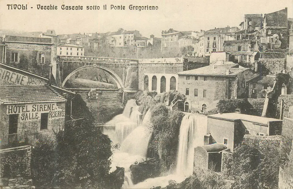 Tivoli - Vecchie cascate sotto il Ponte Gregoriano — Hotel Sirene, sale riservate - Recto