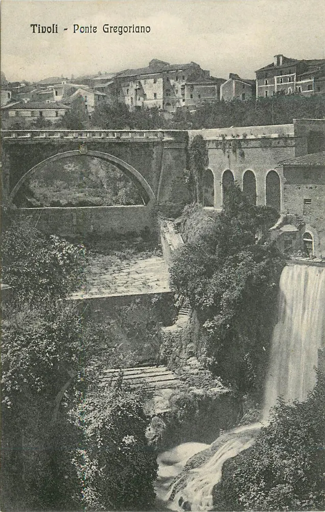 Tivoli - Ponte Gregoriano — visão do ponte e da cascata — editor G. Carosi, n° 1702 - Frente