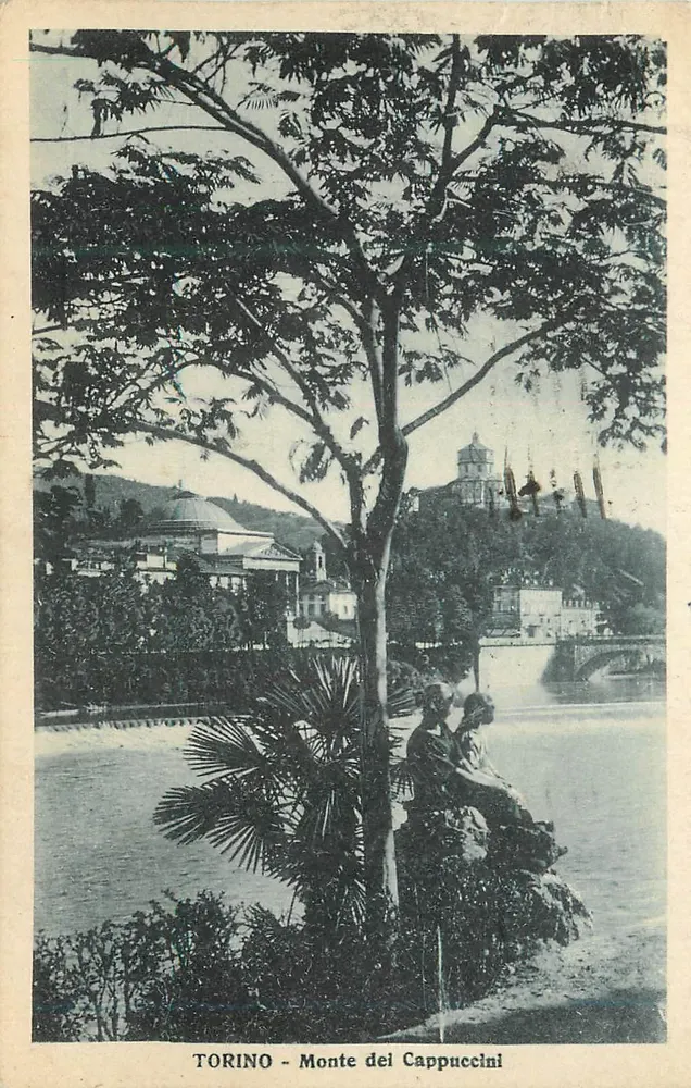 Torino - Monte dei Cappuccini — vista do lago com duas pessoas sentadas — editor A.D.T. n° 3-9041 - Frente