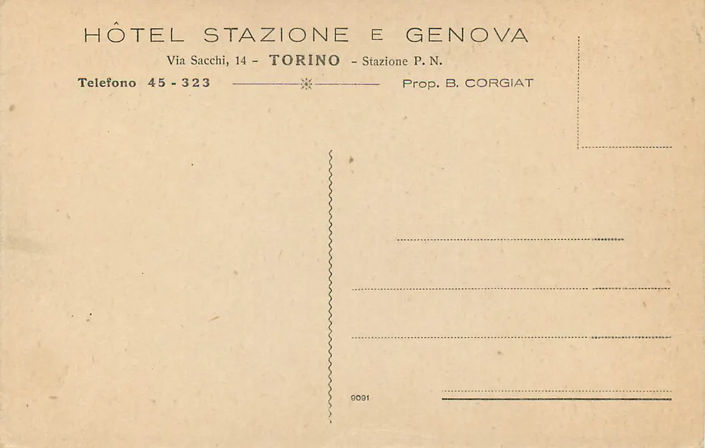 Hotel Stasjon en Genua — Torino — Prop. B. Corgiat - Achterkant