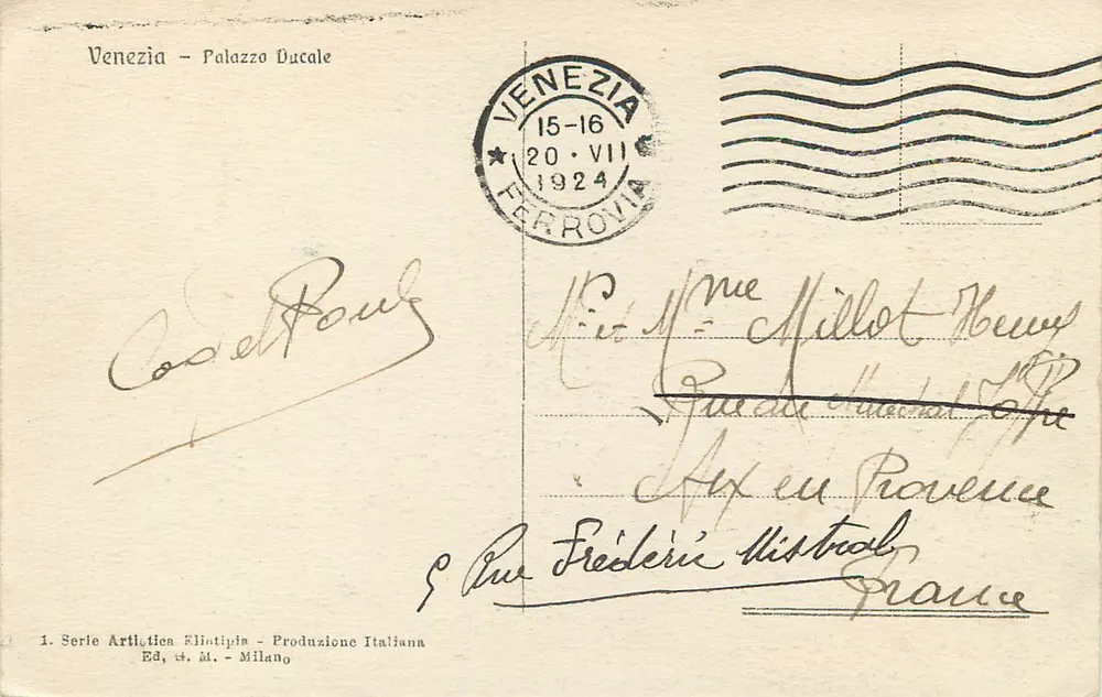 Veneza - Palácio Ducal — editor '1. Série Artística Eliotipia - Produção Italiana' n°15-16 - Verso