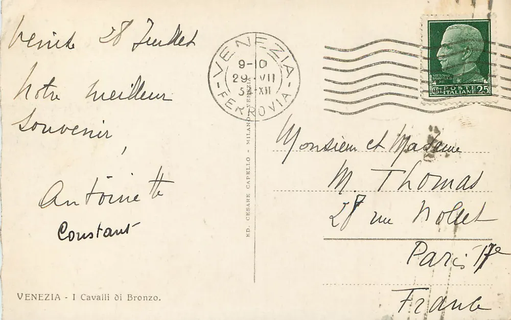 Venedig — Die Bronzenen Pferde — Verlag R.D. Cesare Capello, Mailand - Rückseite