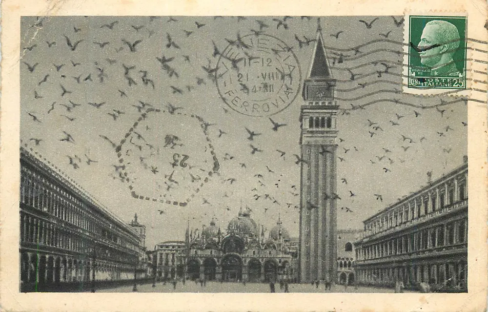 Vêneto — Piazza San Marco com voo de pombos — editor Roto gravure Moncia, Milão - Frente
