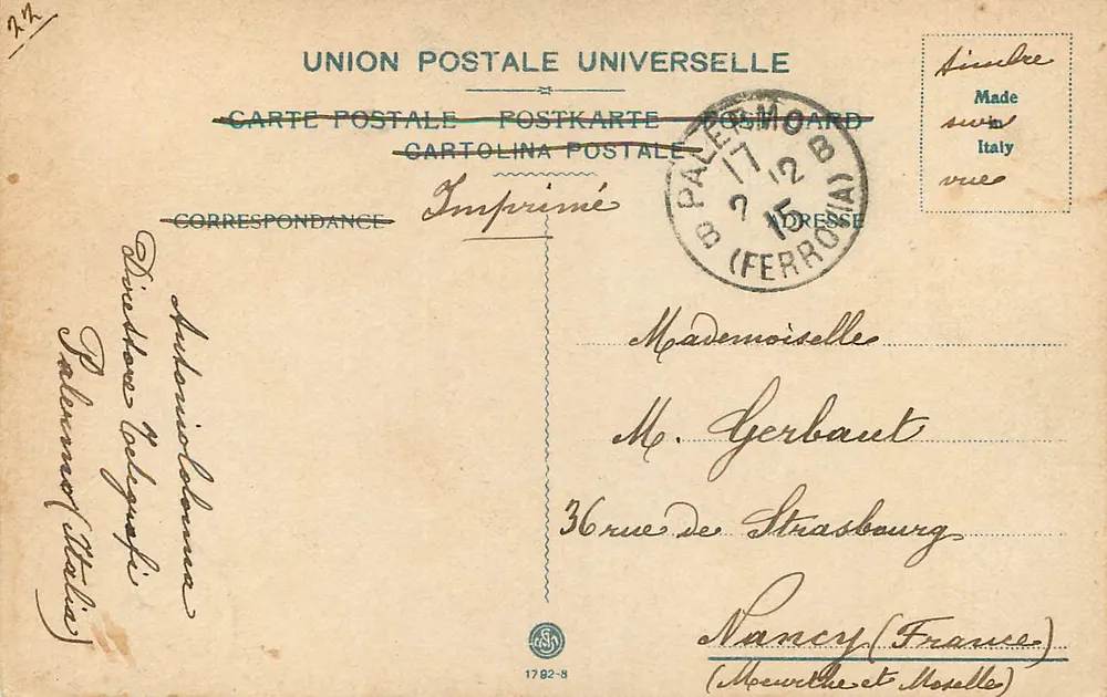 Piazza San Marco — Venedig — Gedruckt von der Universal Postal Union - Rückseite