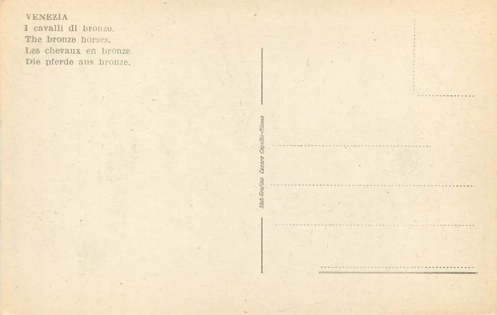 Vêneto — Os cavalos de bronze — Stab. Grafico Cesare Capitello-Milano - Verso