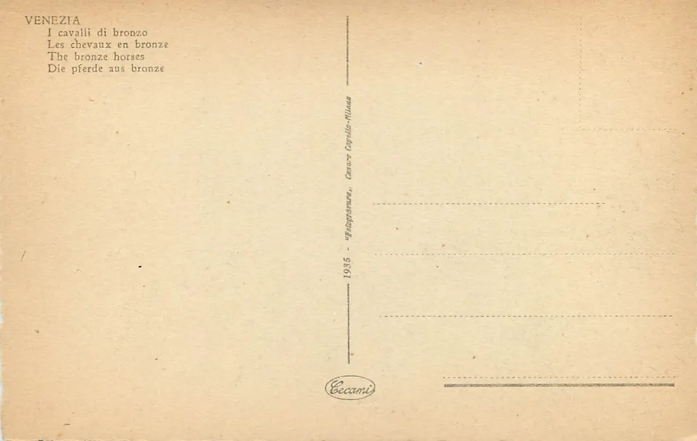 Vêneto — Os cavalos em bronze — Cecamì, n° 1935 - Verso