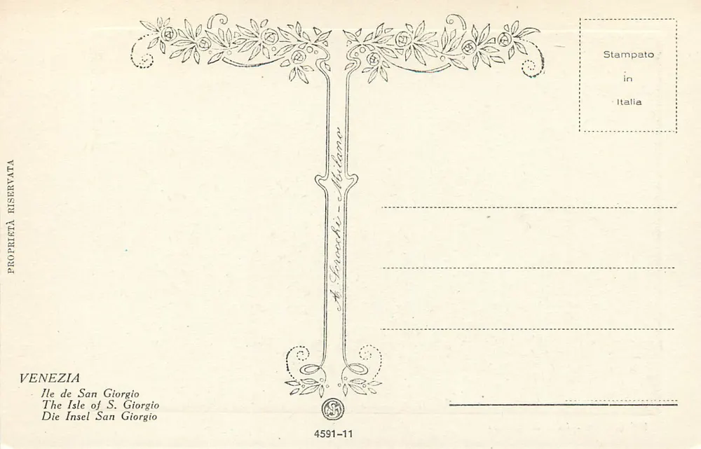 Veneza - Isola S. Giorgio — gravura — editor Milan, n° 4591-11 - Verso