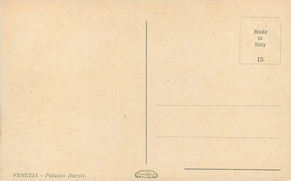 Piazza San Marco — Palazzo Ducale i kolumny — Wydawca Esare Cufello, Mediolan, n°15 - Rewers