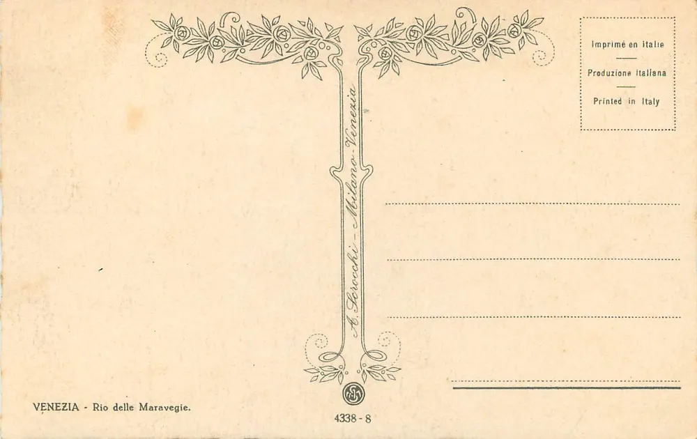 Veneza - Rio delle Maravegie — A. Berocchi - Milão - 4338 - 8 - Verso