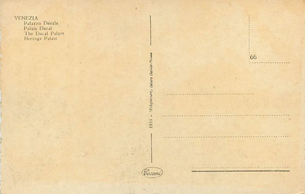 Piazza San Marco — Palazzo Ducale e Coluna da Liberdade — Editor Coccami, n°66 - Verso