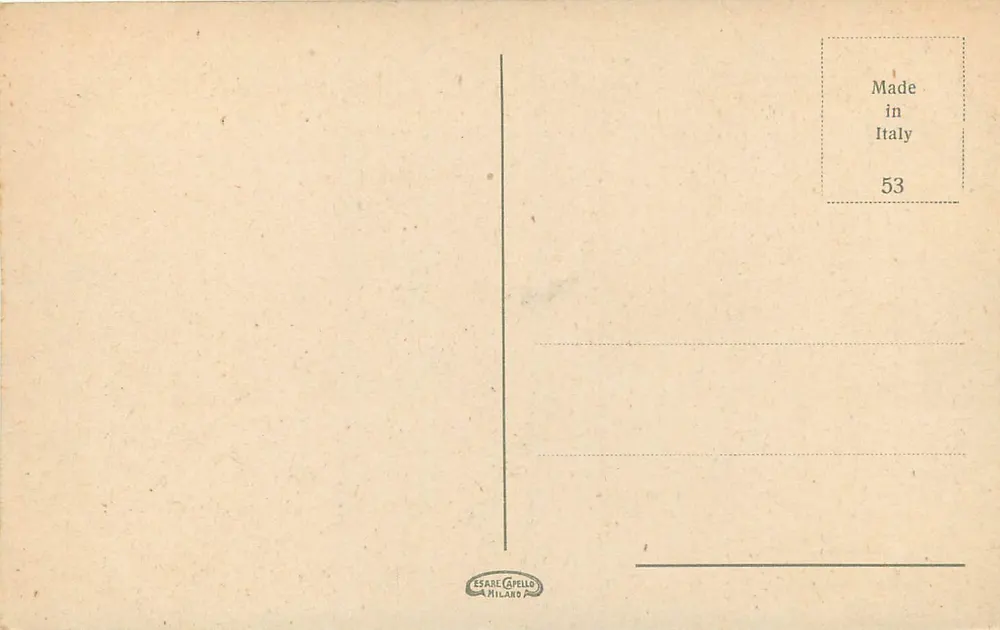 Venedig - Bahnhof — Ansicht des Kanals mit Gondeln — Verlag Esare Capello, Mailand, Nr. 53 - Rückseite