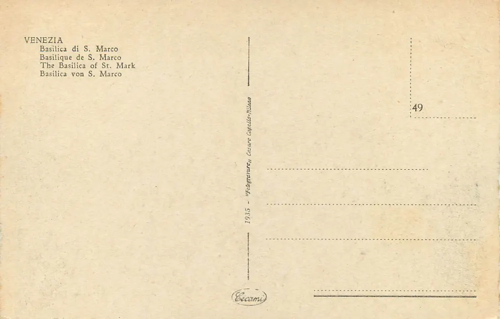 Veneza — Basílica de São Marcos — editor Becamé, n°49 - Verso