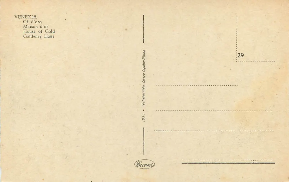 Veneza — Palácio dos Doges — editor Cecamì, n°29 - Verso