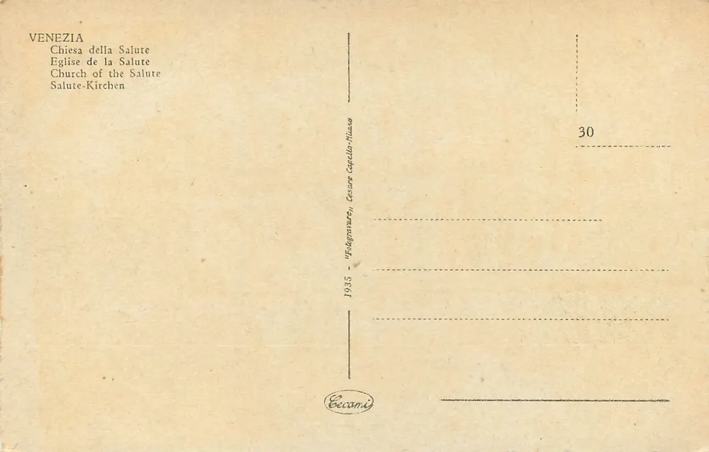 Veneza — Igreja da Salvação — Editor Eecanis, n°30 - Verso