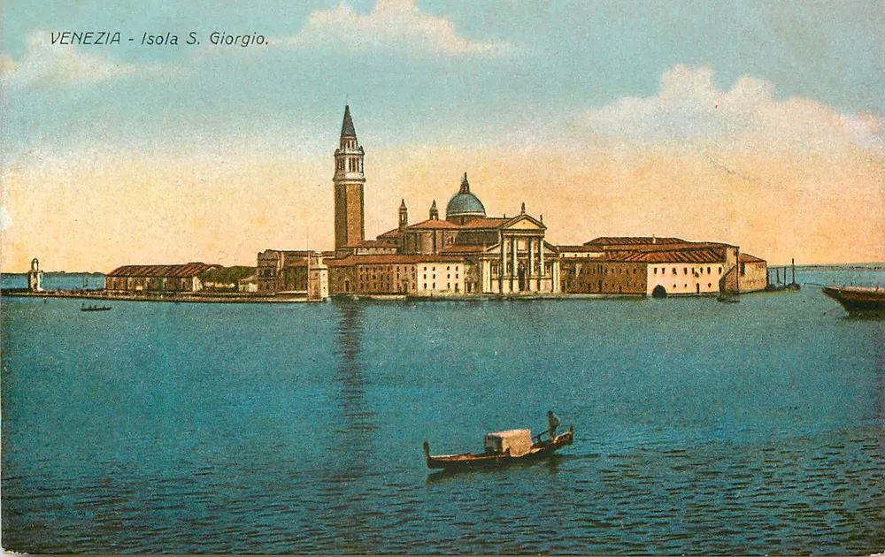 Veneza - Isola S. Giorgio — vista da ilha com igreja e campanário — Editor Esare Capello, Milão, n°14 - Frente