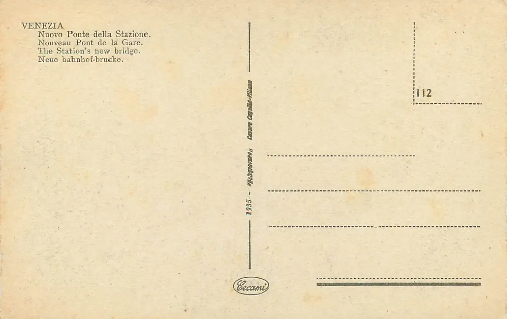 Venise — Ponte della Stazione (Pont de la Gare) — Ceccani n°112 - Verso