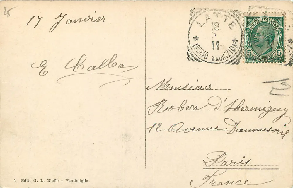 Ventimiglia - Allgemeine Ansicht. — Verlag G. L. Riello, n°1 - Rückseite