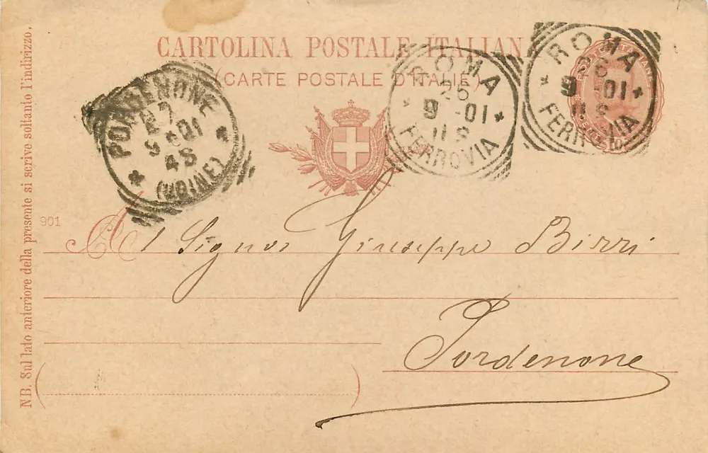 Pordenone — Rome — Cartolina Postale Italiana n°901 - Recto