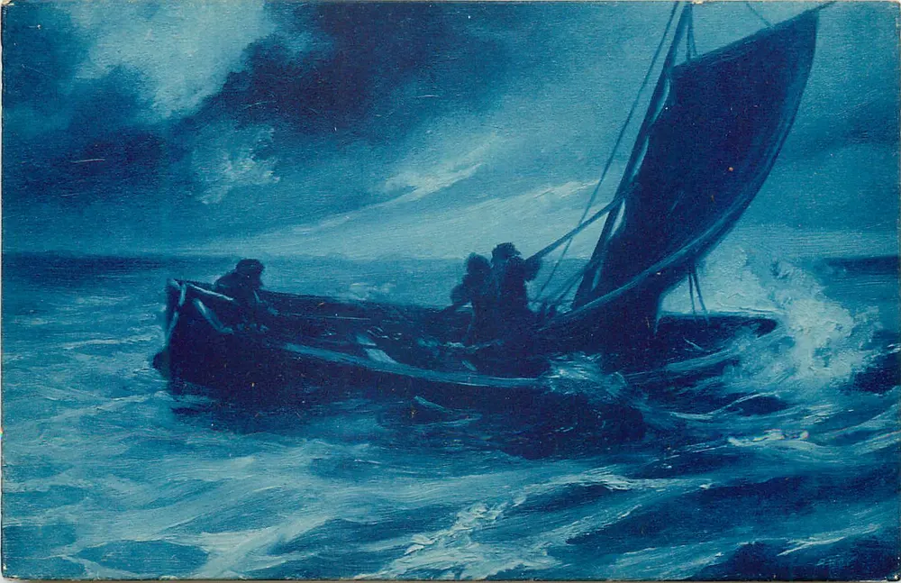 Barco no mar agitado — cena noturna — edição italiana, série 17 - Frente