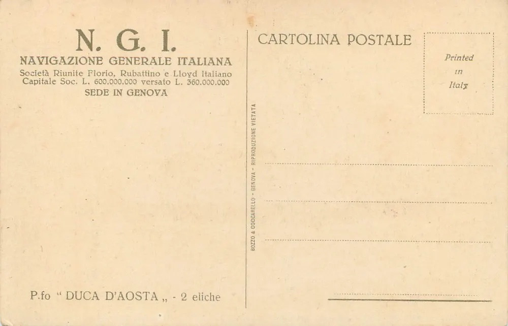 Duca d'Aosta — Navire à vapeur — N.G.I. (Naviagazione Generale Italiana) - Verso